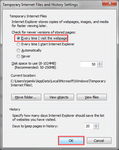 Internet Options Settings