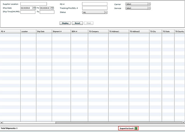 Shipment Manifest Search Result